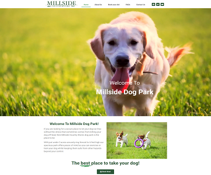 Millside Dog Park website designed by cads and built in Wordpress& Elementor Builder